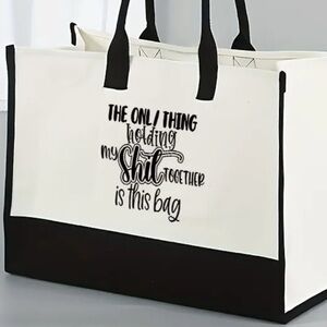 Stylish Black and White Tote with Sturdy Handles